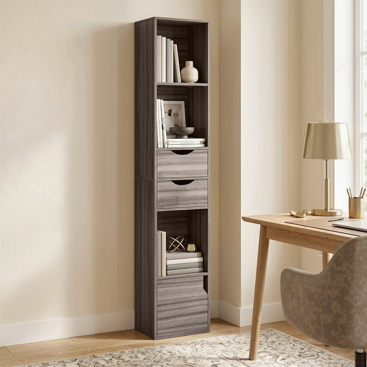 Bookcase with Drawers Adjustable Shelf Bookshelf with 2 Drawers and Ca
