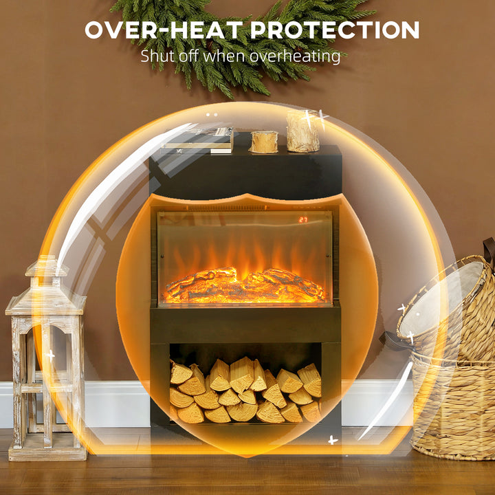 HOMCOM Electric Fireplace with 3D Flame Effect, 6 Colours & 3 Brightness Levels, 1000W/2000W Black Electric Fire and Mantel Reach up to 30㎡ Space with Remote & Timer, 3 Sided View for Living Room