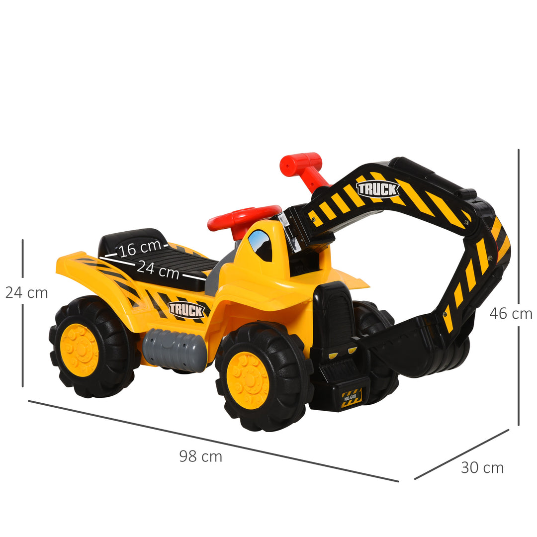 HOMCOM 4-in-1 Kids Excavator Ride On Truck, HDPE, Durable and Safe, Yellow/Black | Aosom UK