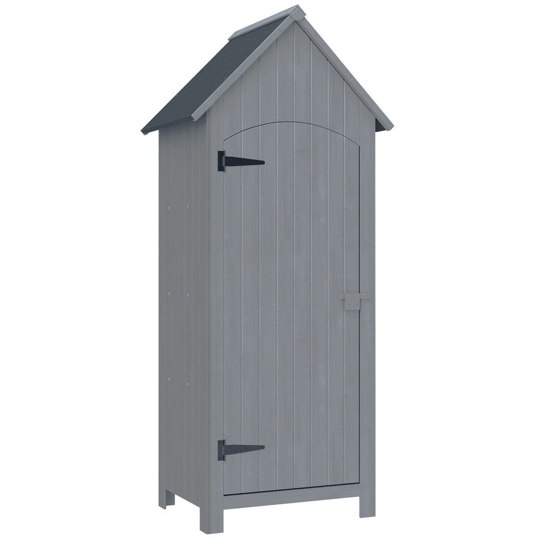MCL Wooden Garden Storage Shed with 3 Shelves, Outdoor Tool Storage Cabinet with Tilt Roof and Lockable Door, 77.5 x 54.2 x 179.5 cm, Grey