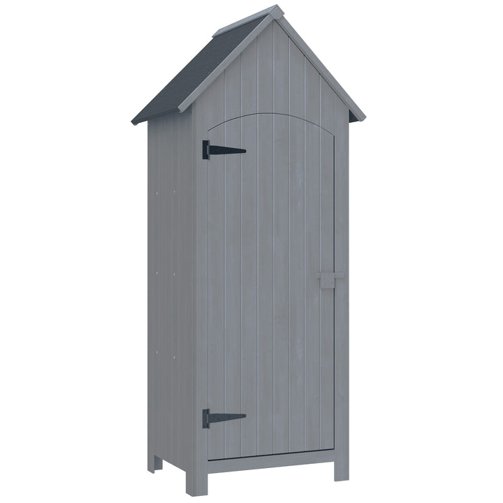 MCL Wooden Garden Storage Shed with 3 Shelves, Outdoor Tool Storage Cabinet with Tilt Roof and Lockable Door, 77.5 x 54.2 x 179.5 cm, Grey