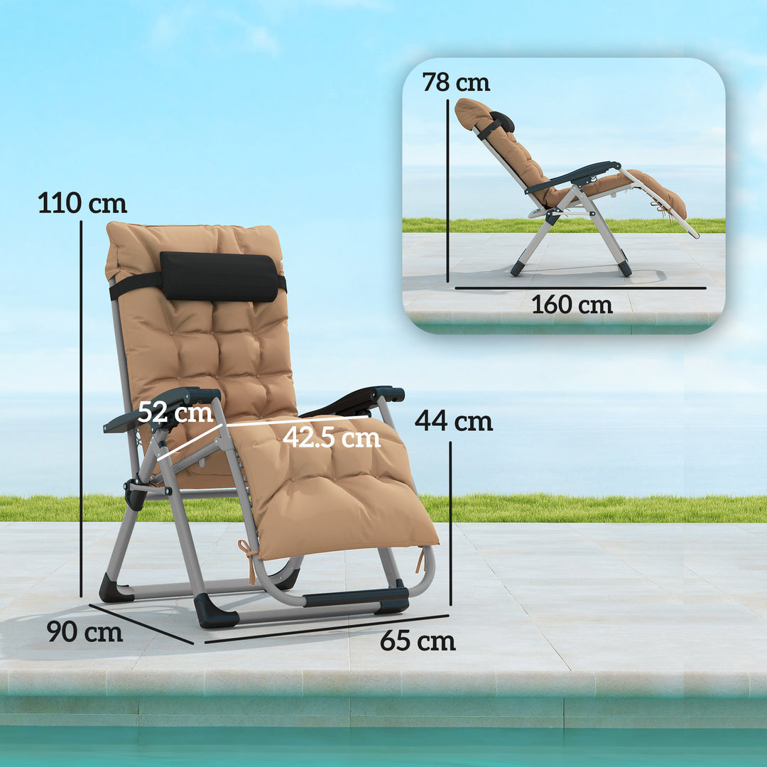 2 Piece Reclining Zero Gravity Sun Loungers with Cushions, Khaki