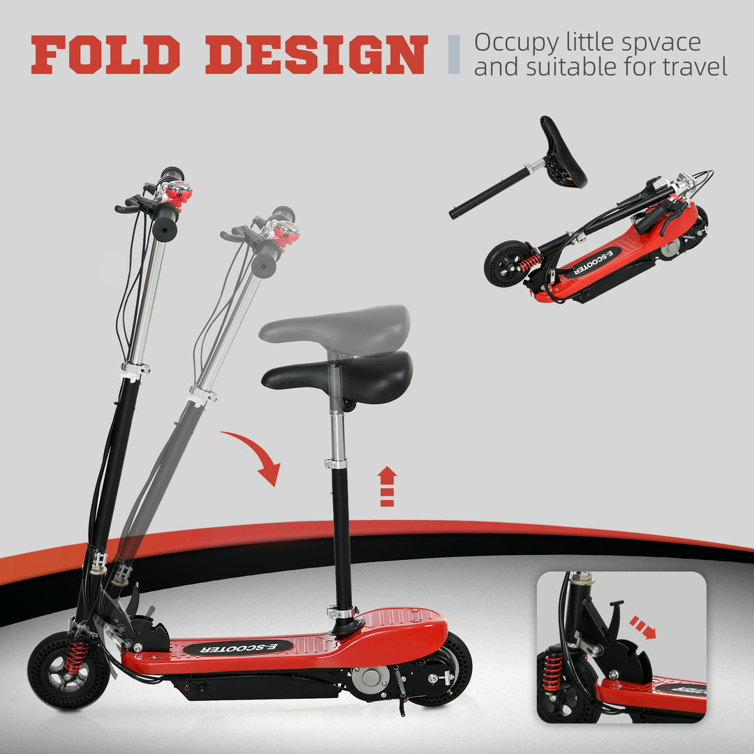 Steel Ride on Powered Scooter, Folding E-Scooter with Warning Bell, 15km/h Maximum Speed, for 6-14 Years Old, Red