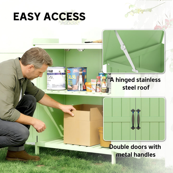 Wooden Garden Shed, Garden Tool Storage Shed with Hinged Roof and Shel