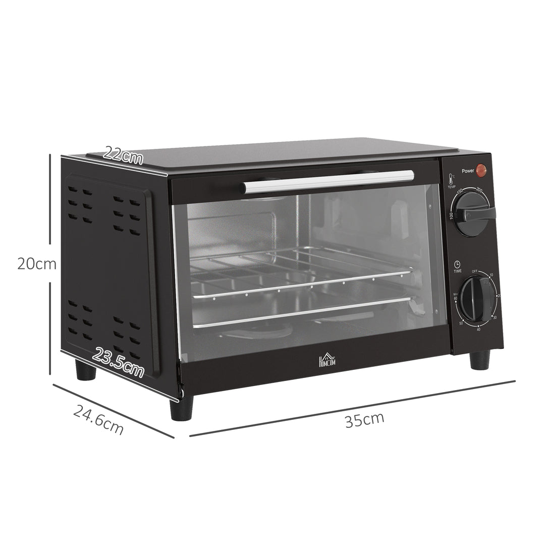 MCL Mini Oven, 9L Countertop Electric Grill, Toaster Oven with Adjustable Temperature, Timer, Dishwasher Safe Baking Tray and Wire Rack, 750W, Black