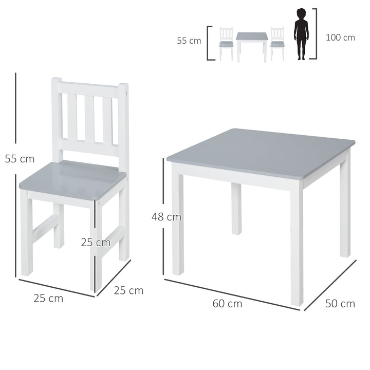 HOMCOM Children's Table and 2 Chairs Set, 3 Piece Toddler Activity Desk for Arts, Crafts, Study, Snack Time, Easy to Assemble, Grey | Aosom UK