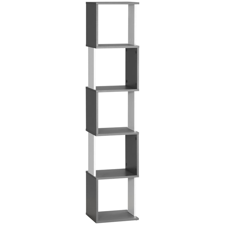 HOMCOM Modern 5-Tier Bookshelf, Freestanding Bookcase Storage Shelving for Living Room Home Office Study, Dark Grey | Aosom UK