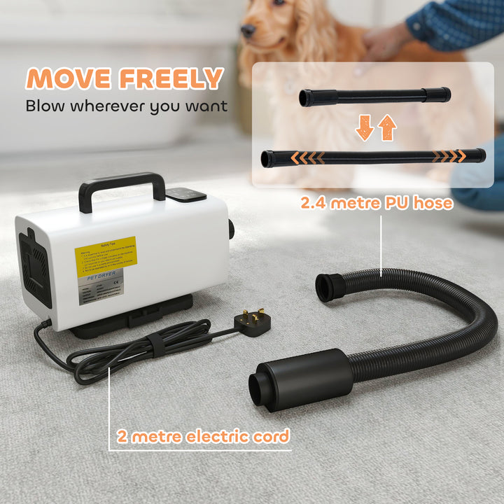2200W Dog Hair Dryer with Auto Adjustable Temperature & Airflow, 3 Nozzles, Digital Screen, for Dogs Cats, White