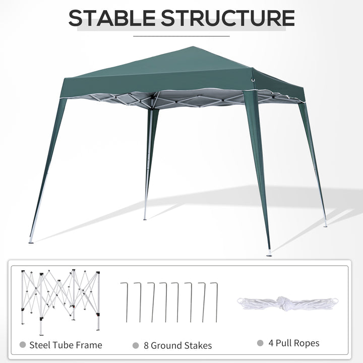 MCL 3 M x 3 M Base/ 2.5 M x 2.5 M Top Pop Up Gazebo with Carry Bag, Height Adjustable Slant Leg Party Tent Instant Event Shelter for Garden, Patio, Green