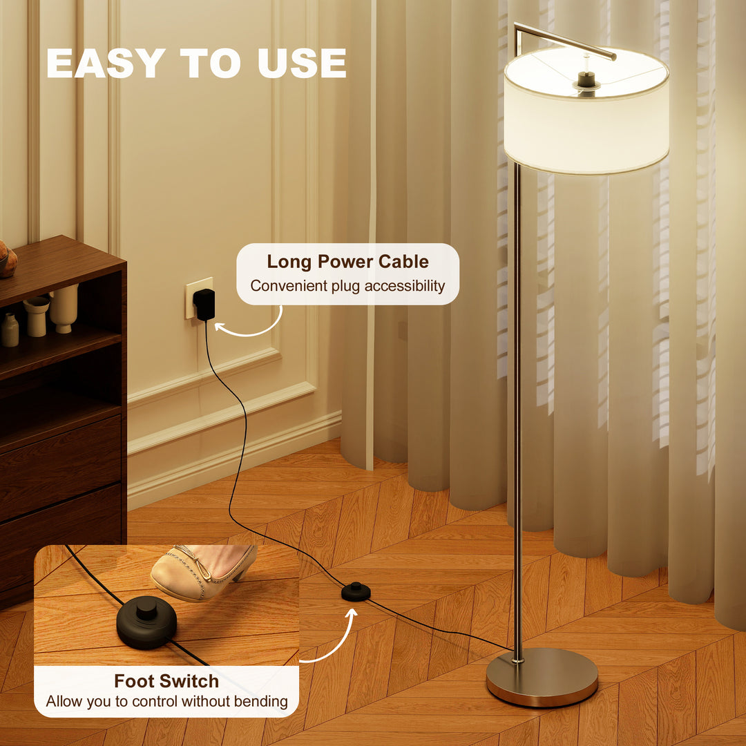 Floor Lamp, Modern Standing Lamp with Linen Lampshade, Round Base for 