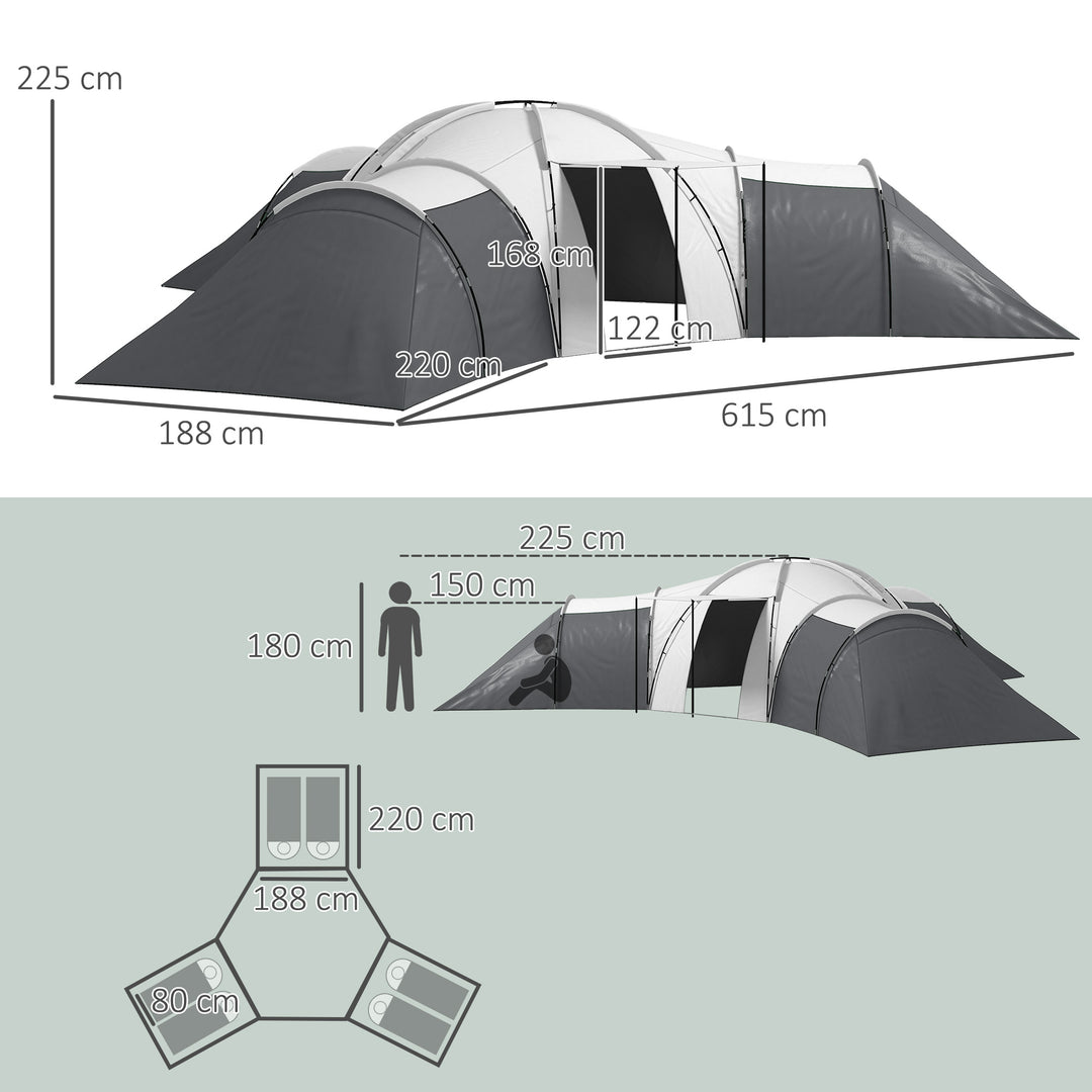 6-9 Man Tent with Bedrooms and Living Room, Accessories Included, Dark Grey