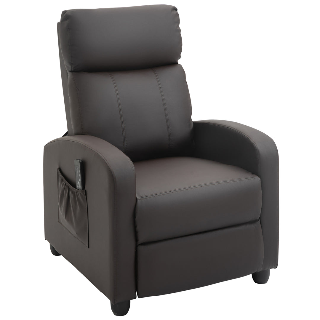 Recliner Armchair, Massage Faux Leather Push Back Reclining Chair with Adjustable Leg Rest, Side Pocket, for Home Living Room Theatre, Brown