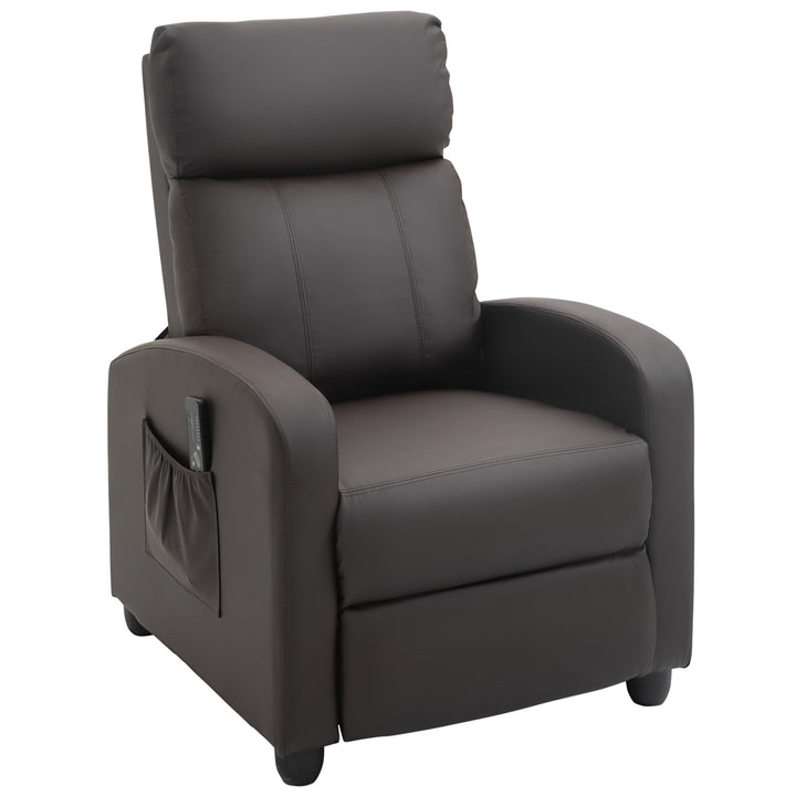 Recliner Armchair, Massage Faux Leather Push Back Reclining Chair with Adjustable Leg Rest, Side Pocket, for Home Living Room Theatre, Brown