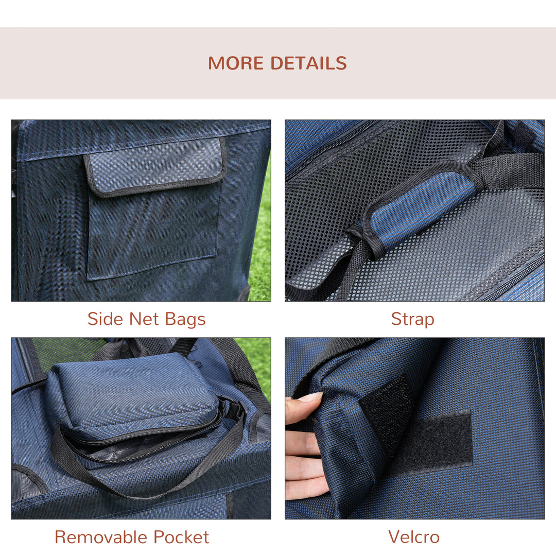 Foldable Pet Carrier for Small and Miniature Dogs, Portable Cat Carrier Soft Side Pet Travel Crate with Removable Mat, Storage Bags, Breathable Mesh 70 x 51 x 50cm - Dark Blue