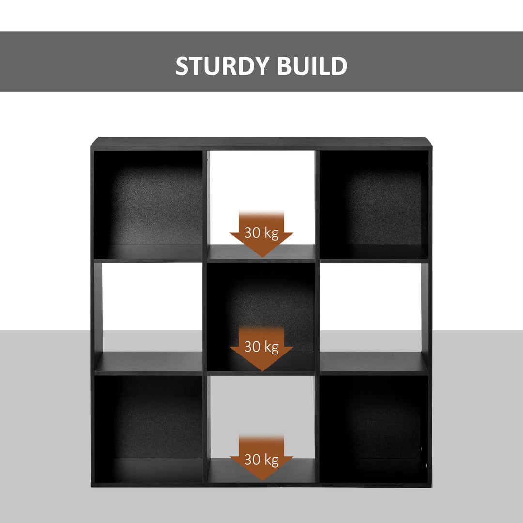 3-tier 9 Cubes Storage Unit Particle Board Cupboard Bookcase Organiser Home Office Shelves, Black