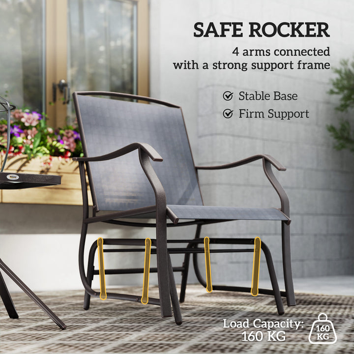 Glider Rocking Chair & Table Set 2 Single Seaters Rocker Garden Swing Chair Patio Furniture Bistro Set Grey