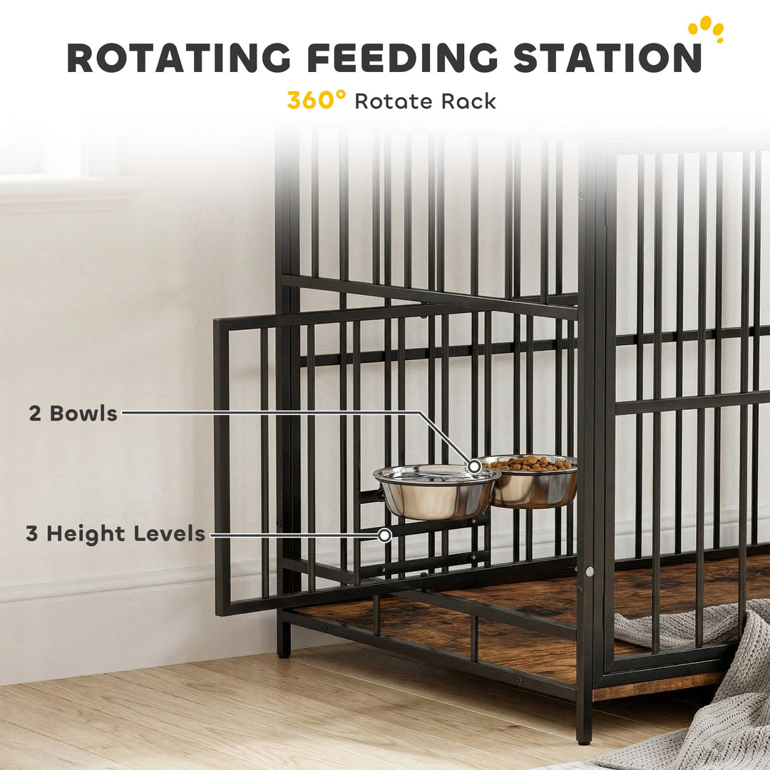Dog Crate Furniture, Dog Cage with Rotatable Feeding Station and Stora