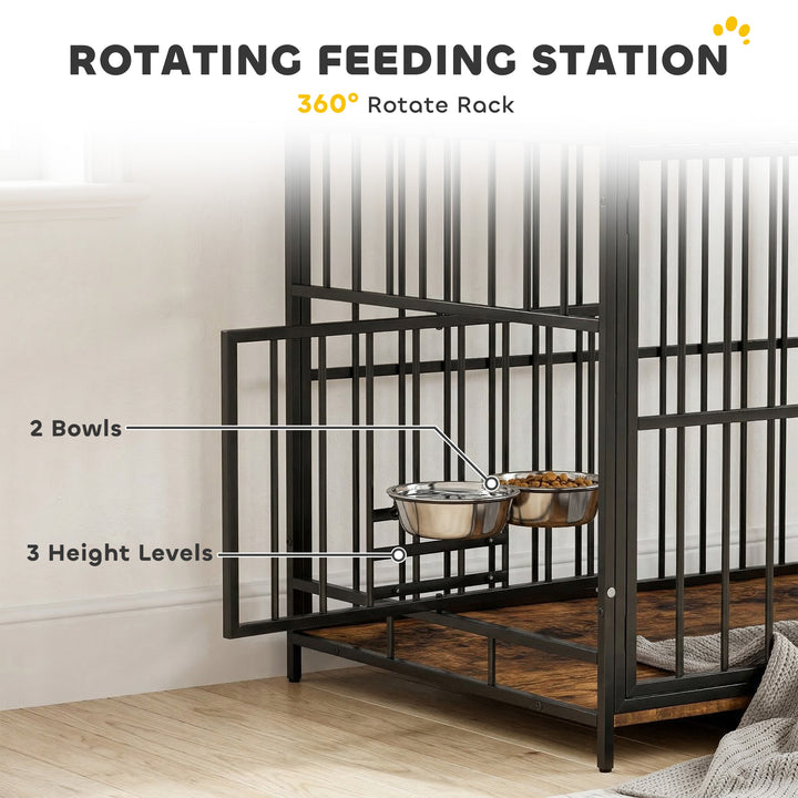 Dog Crate Furniture, Dog Cage with Rotatable Feeding Station and Stora