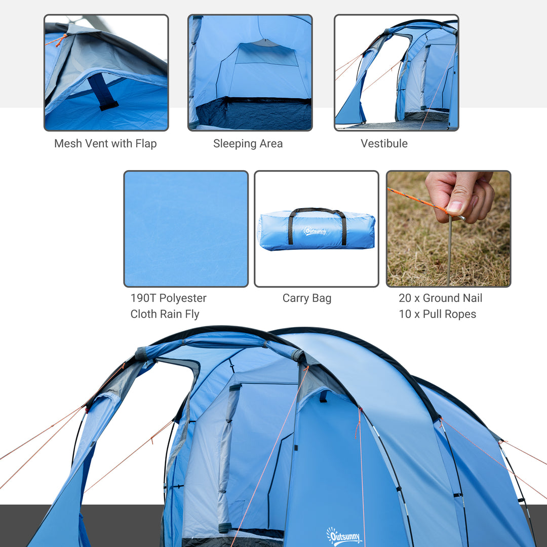 2 Room Tent with Vestibule, Weather-Resistant Camping Tent with Air Vents for Fishing Hiking, Sky Blue