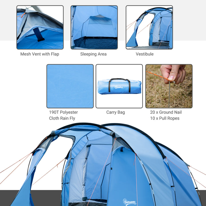 2 Room Tent with Vestibule, Weather-Resistant Camping Tent with Air Vents for Fishing Hiking, Sky Blue