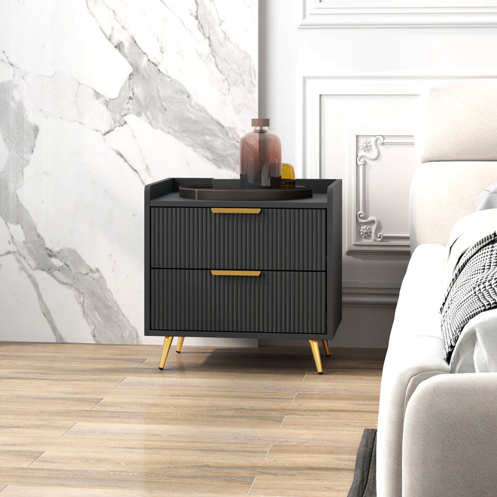 Elegant Two-Drawer Bedside Table Set of 2 - Black