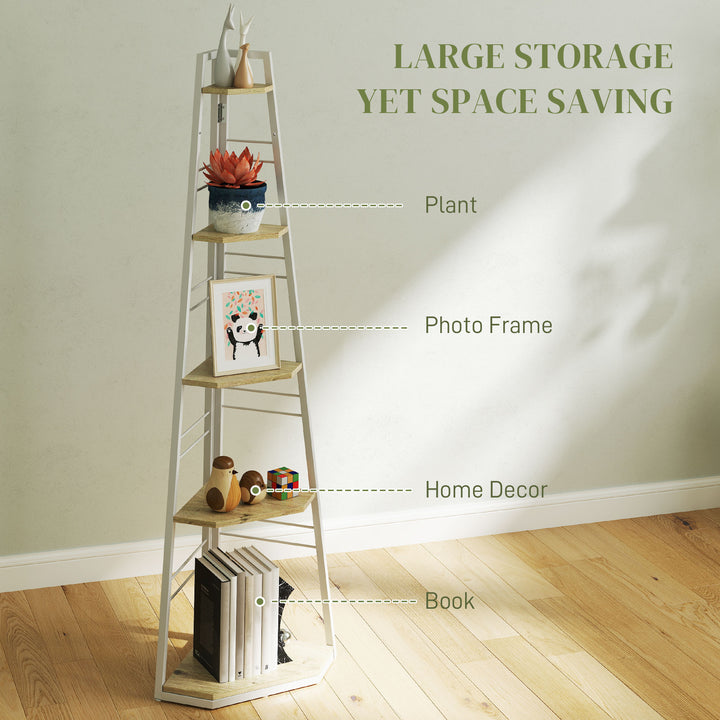 Five-Tier Corner Shelf - White/Wood-Effect