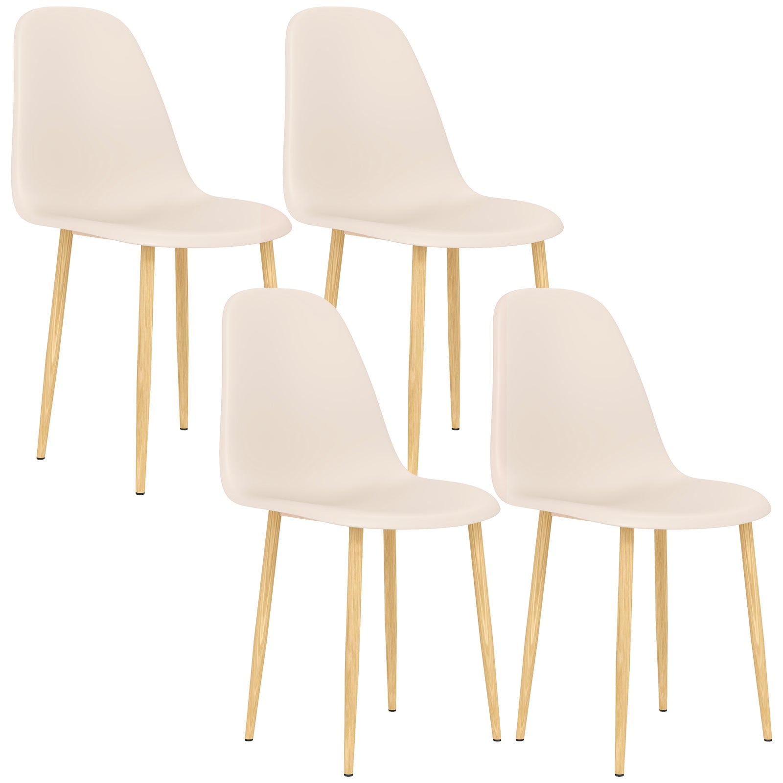 Modern Dining Chairs Set of 4, Kitchen Chairs with Backrest and Steel Legs for Dining Room, Living Room, Khaki