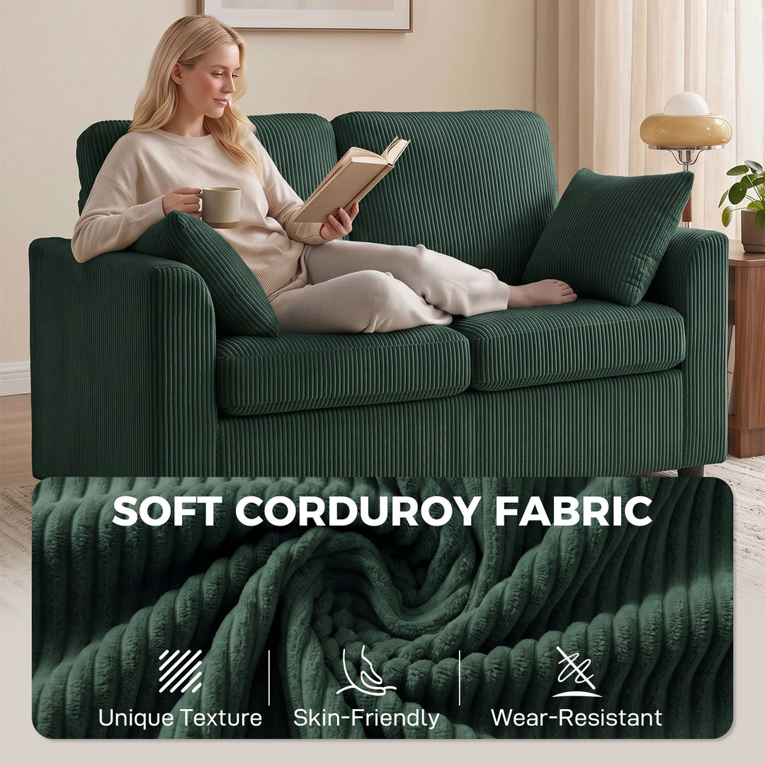 2 Seater Sofa, Corduroy Small Couch with Spring Cushion, Wide and Deep