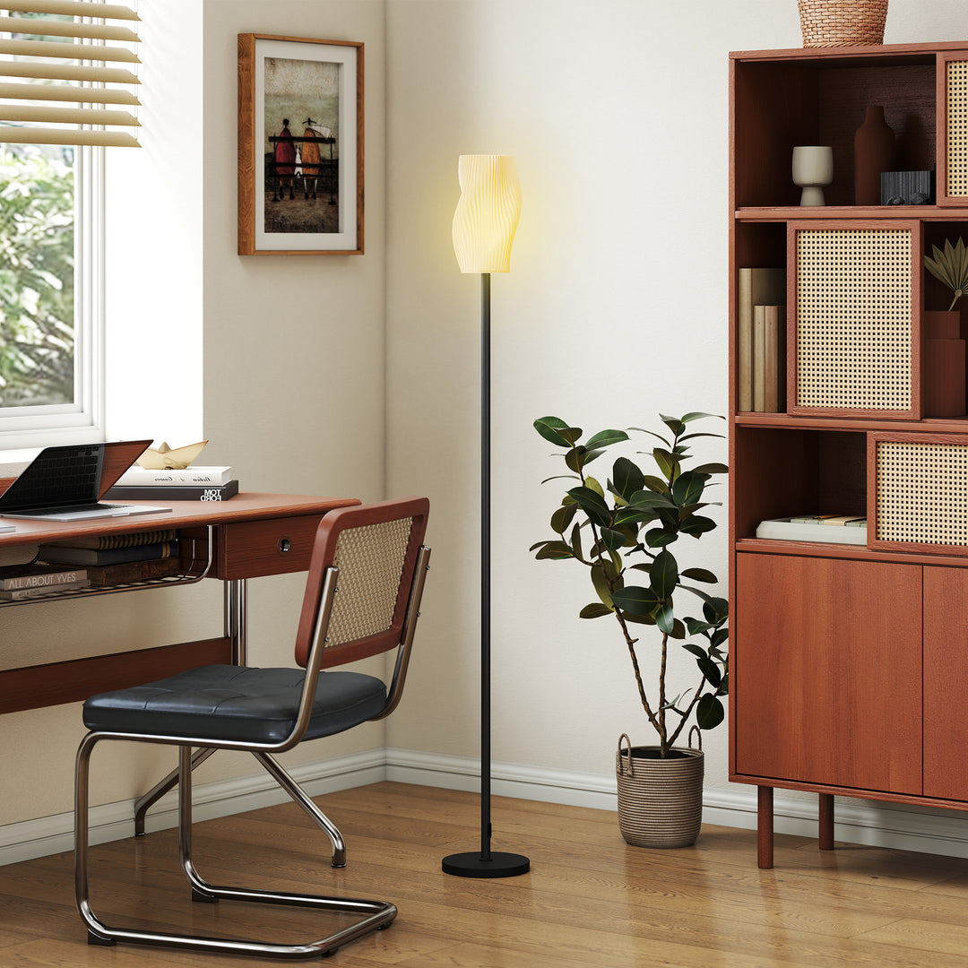 Floor Lamp for Living Room, 3D Printed Modern Standing Lamp with Flowing Curved Shade, 3 Colour Temperature & Foot Switch, Minimalist Tall Pole Lampshade for Bedroom, Office, White