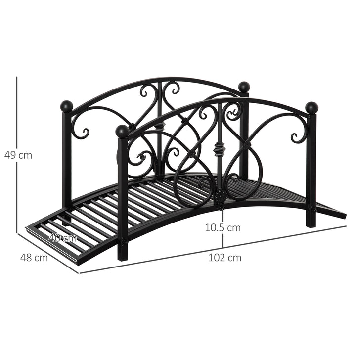 102L x 48W x 49H Classic Metal Garden Bridge with Safety Railings Arc 