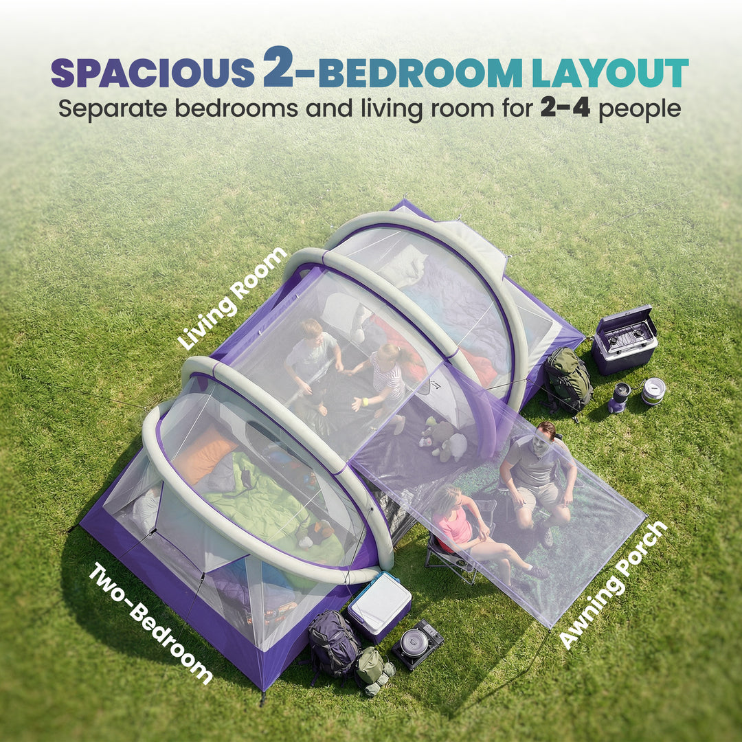 Inflatable Tent 2 Bedroom Tunnel Design Windproof Air Tent with Carry 