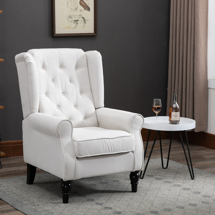 HOMCOM Wingback Accent Chair, Retro Button Tufted Upholstered Occasional Chair for Living Room, Bedroom, Cream White