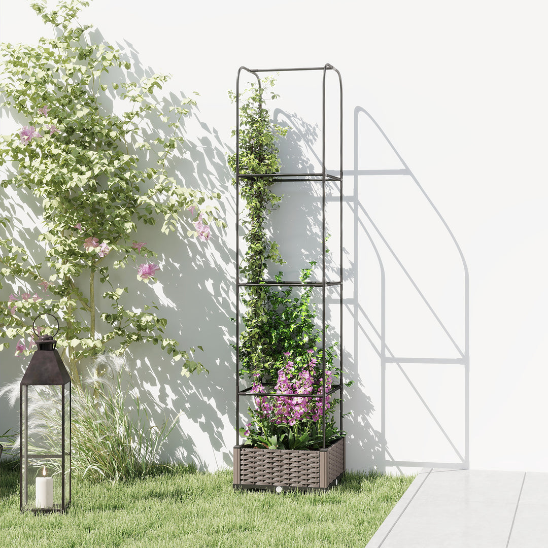 Raised Garden Bed with Trellis, Plastic Planter Box with Drainage Hole