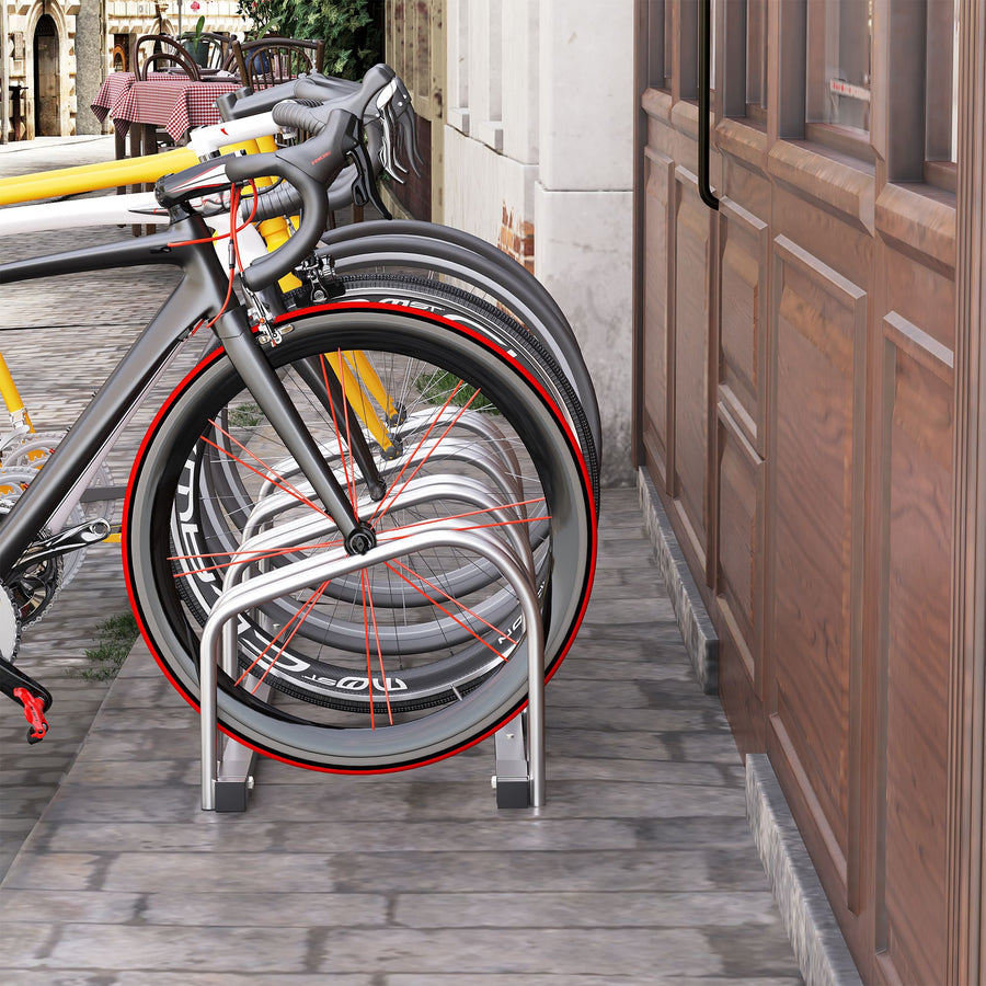 Bike Stand Parking Rack Floor or Wall Mount Bicycle Cycle Storage Locking Stand (4 Racks, Silver)