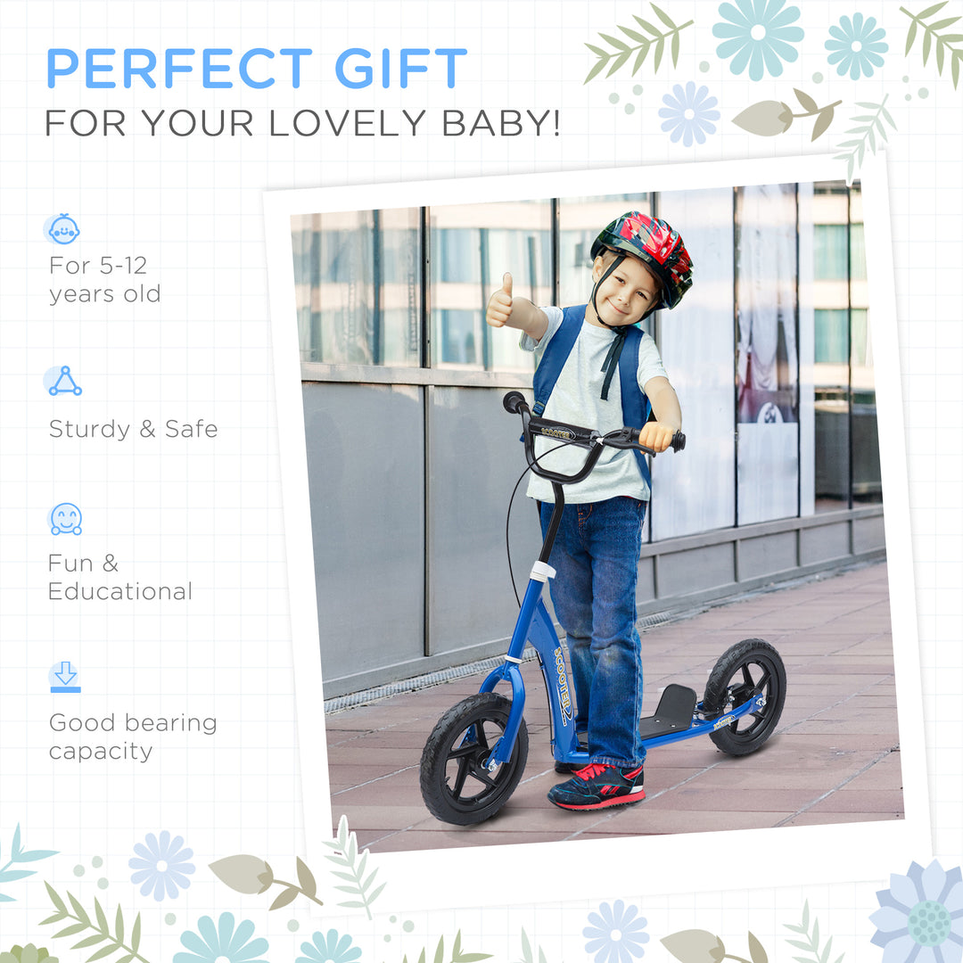 Kids Scooter Kick Scooter, with 12" EVA Tyres, Rear Brake, Big Wheels Scooter for 5-12 Years , Blue