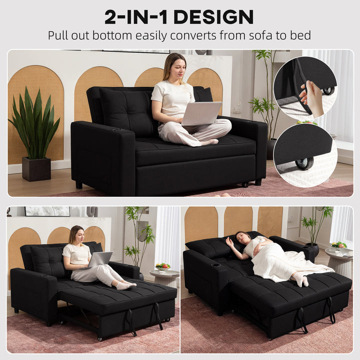 Two-Seater Pull-Out Sofa Bed - Black