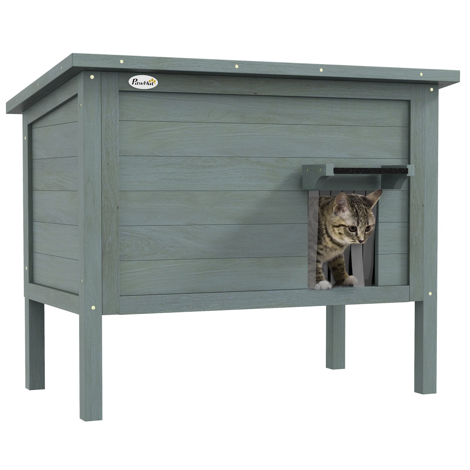 Feral Cat House, Wooden Insulated with Removable Floor, Water-Resistant Openable Roof - Charcoal Grey