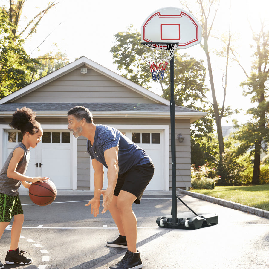 Basketball Hoop Outdoor, Portable Basketball Hoop and Stand with Weighted Base, Portable on Wheels, 1.55-2.1m, for Teens, Juniors, Adults, White