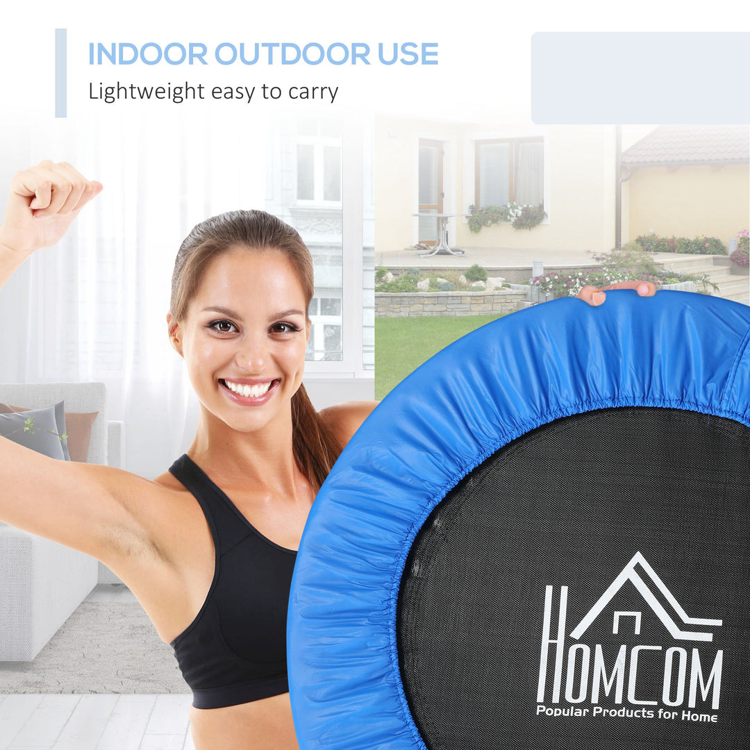 Φ96cm Mini Fitness Trampoline Home Gym Yoga Exercise Rebounder Indoor Outdoor Jumper with Safety Pad, Support Up to 100 KG, Blue and Black