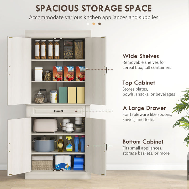 MCL Kitchen Cupboard with 4 Doors, Freestanding Storage Cabinet with Wide Drawer and Shelves for Living Room, 180cm, White Wood Grain