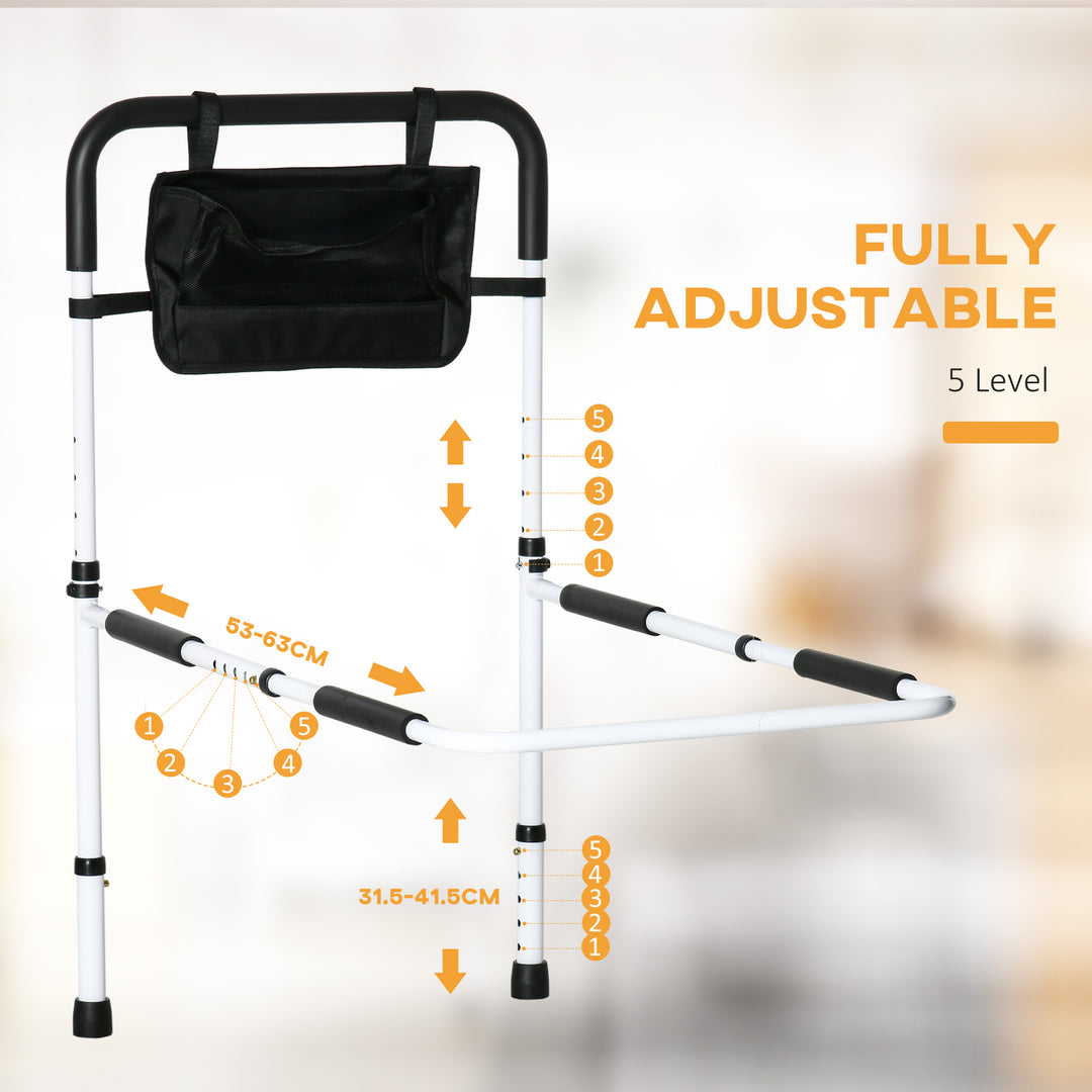 HOMCOM Safety Bed Rail, Height Adjustable Bed Assist Rail with Storage Pocket, Grab Bar for Disabled and Senior, White | Aosom UK