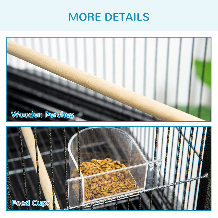 MCL Large Bird Cage Budgie Cage with Stand, Storage Shelf, Wood Perch for Parrot Canary Parakeet Cockatiels, 81 x 48 x 162.5 cm