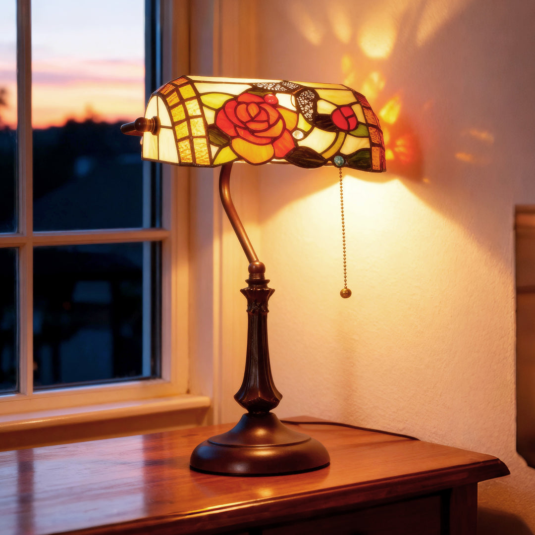 MCL Tiffany-Style Rose and Butterfly Table Lamp - Multi