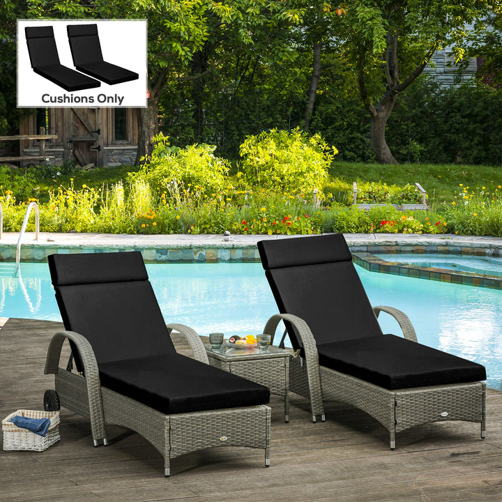 Set of 2 Sun Lounger Cushions, Replacement Cushions for Rattan Furniture with Ties, 196 x 55 cm, Black