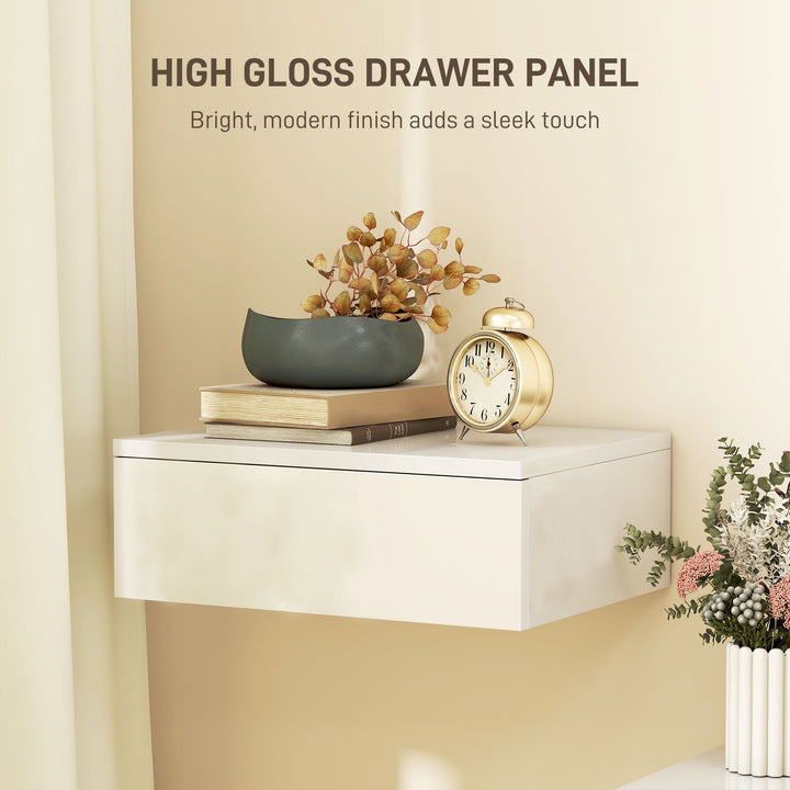 Floating Bedside Table Set of 2, Wall-Mounted Nightstand with High Glo