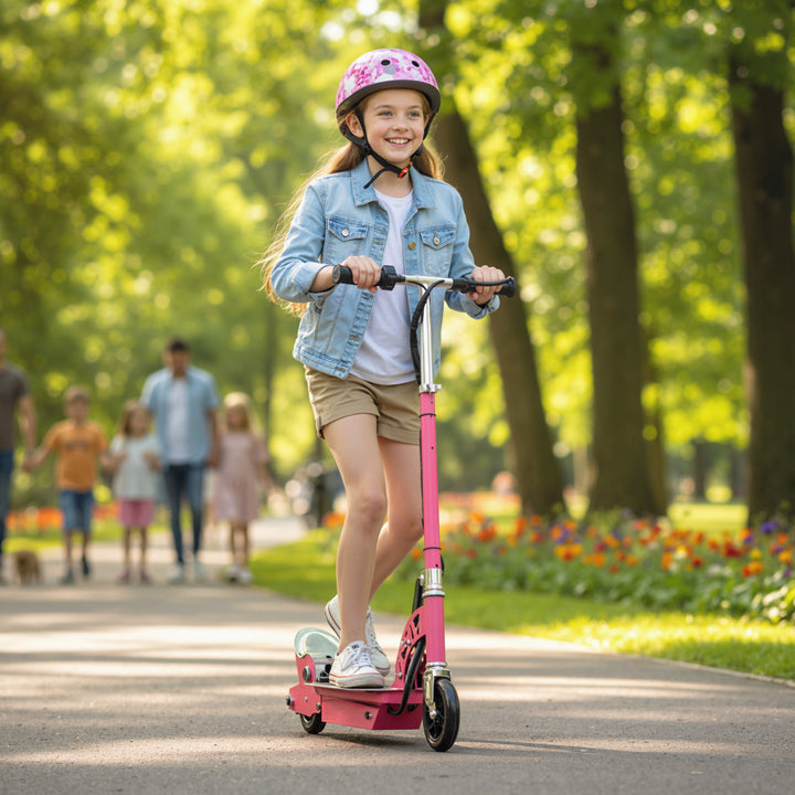 MCL Foldable Powered Scooter with Adjustable Seat, Brake, Pink