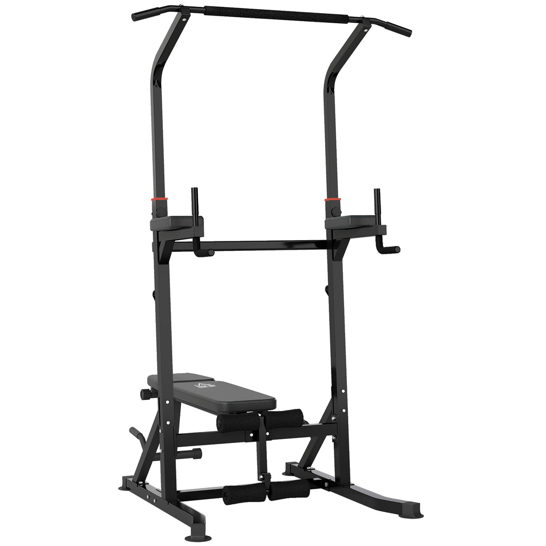 MCL Pull Up Station with Adjustable Weight Bench, Dip Station and Barbell Rack, Multi-Function Power Tower Free Standing Pull Up Bar for Home Gym