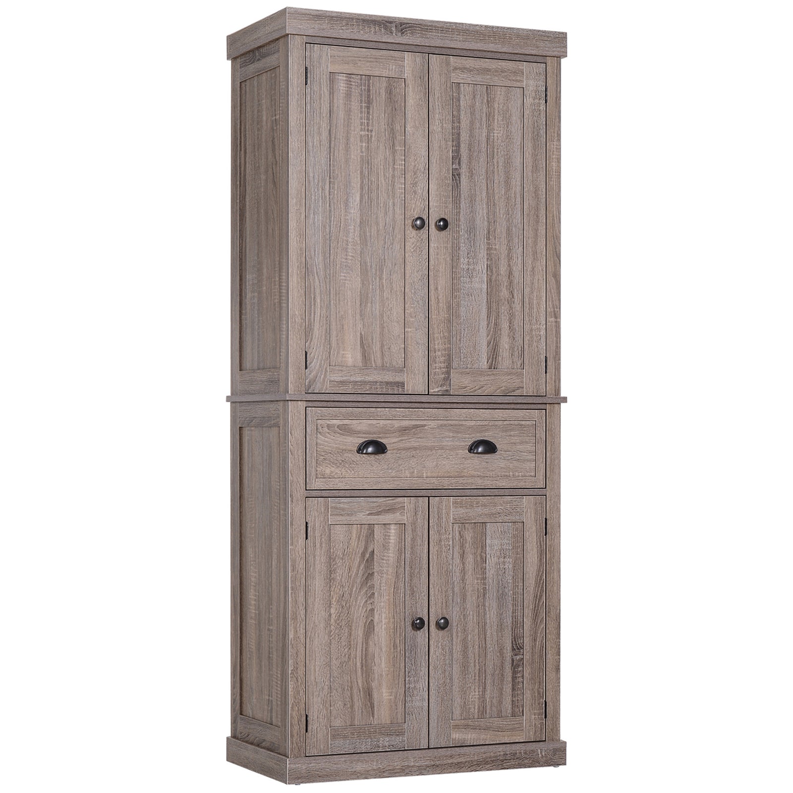 Freestanding Kitchen Cupboard, 184cm Tall Storage Cabinet with Doors and Shelves, Traditional Colonial 4-Door Kitchen Pantry Cupboard with Drawer, Dark Wood Grain
