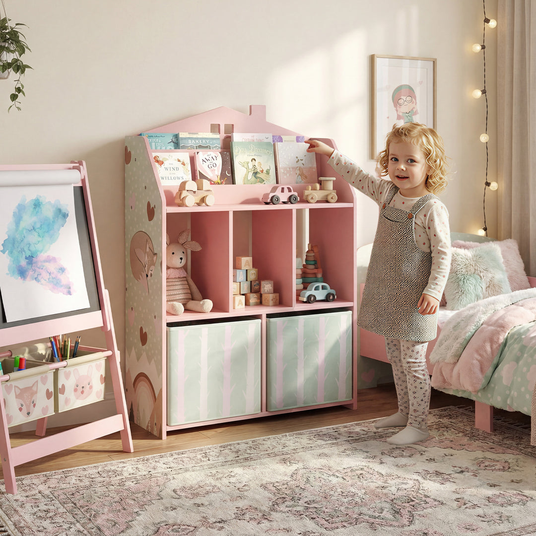 Kids Bookshelf with Storage, Toy Storage Unit with Book Display, Shelv