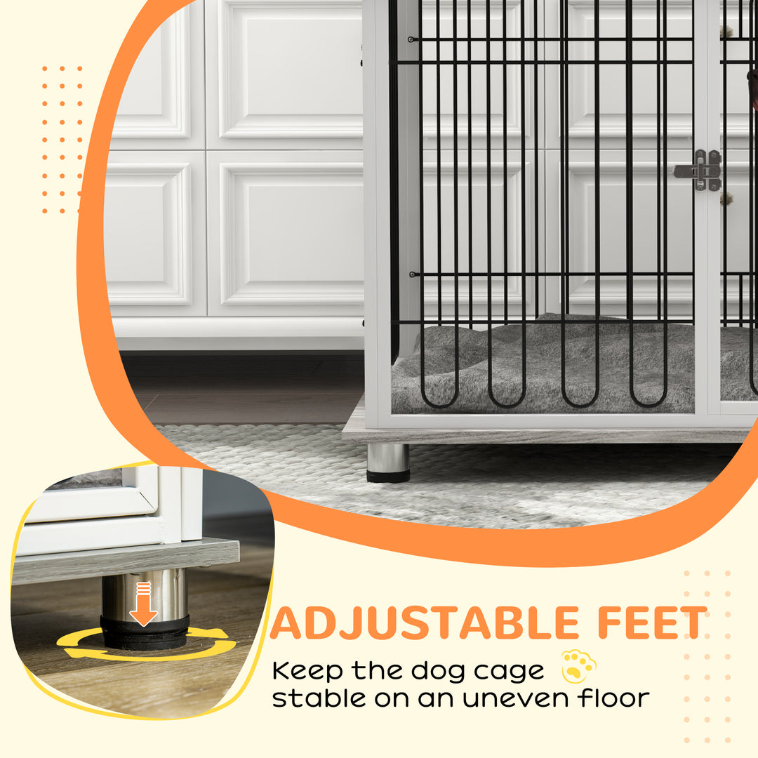 Indoor Dog Crate Furniture, Side End Table, with Soft Washable Cushion, Lockable Doors, for Large Dogs